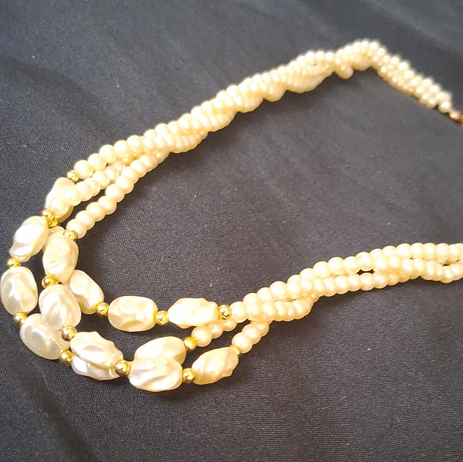 Multi-Strand White Faux Pearl Beaded Necklace Baroque Simulated Spring Ring