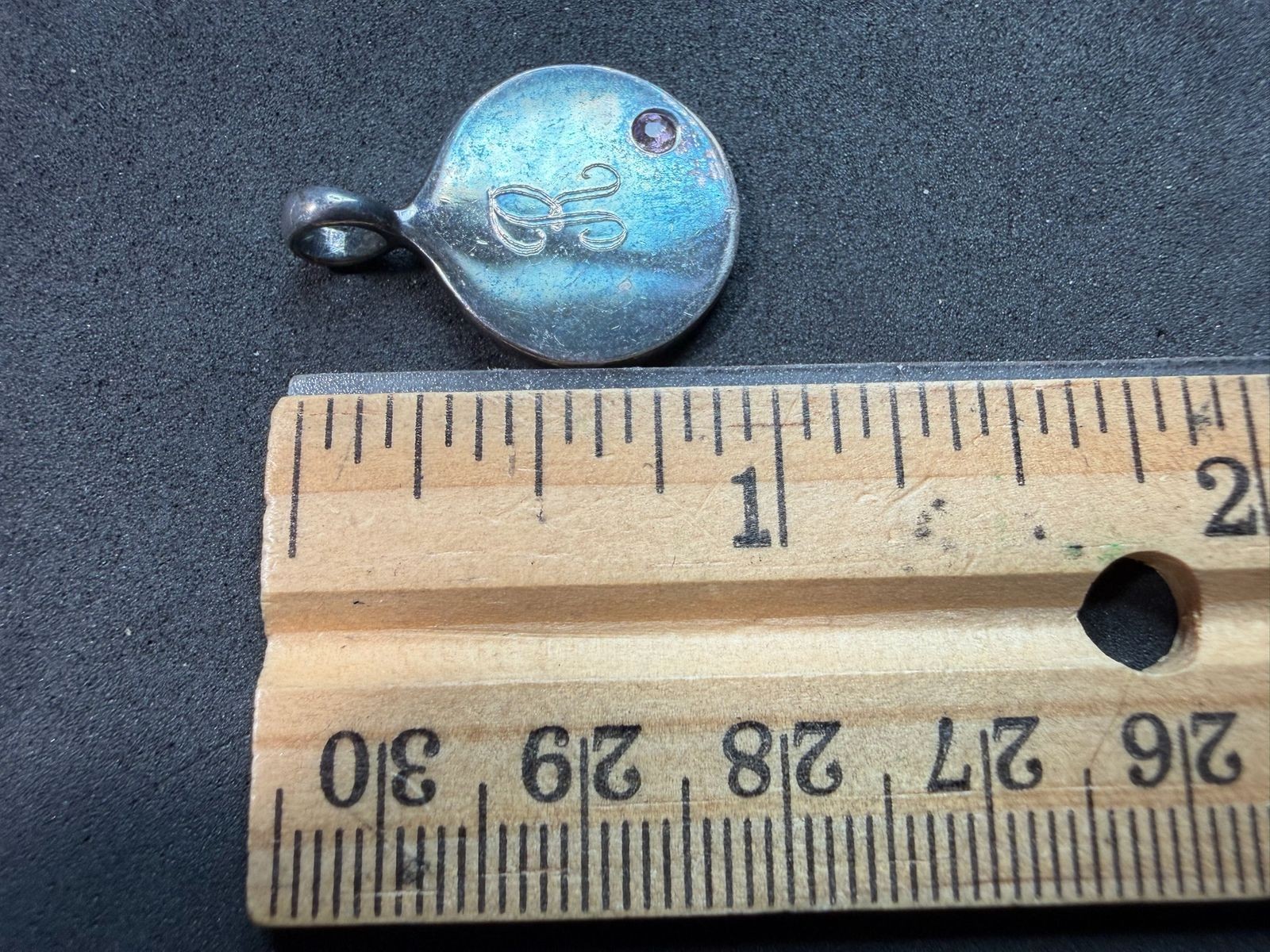 5.67g Vintage Sterling Silver 925 Round Pendant Monogram Letter R Engraved
