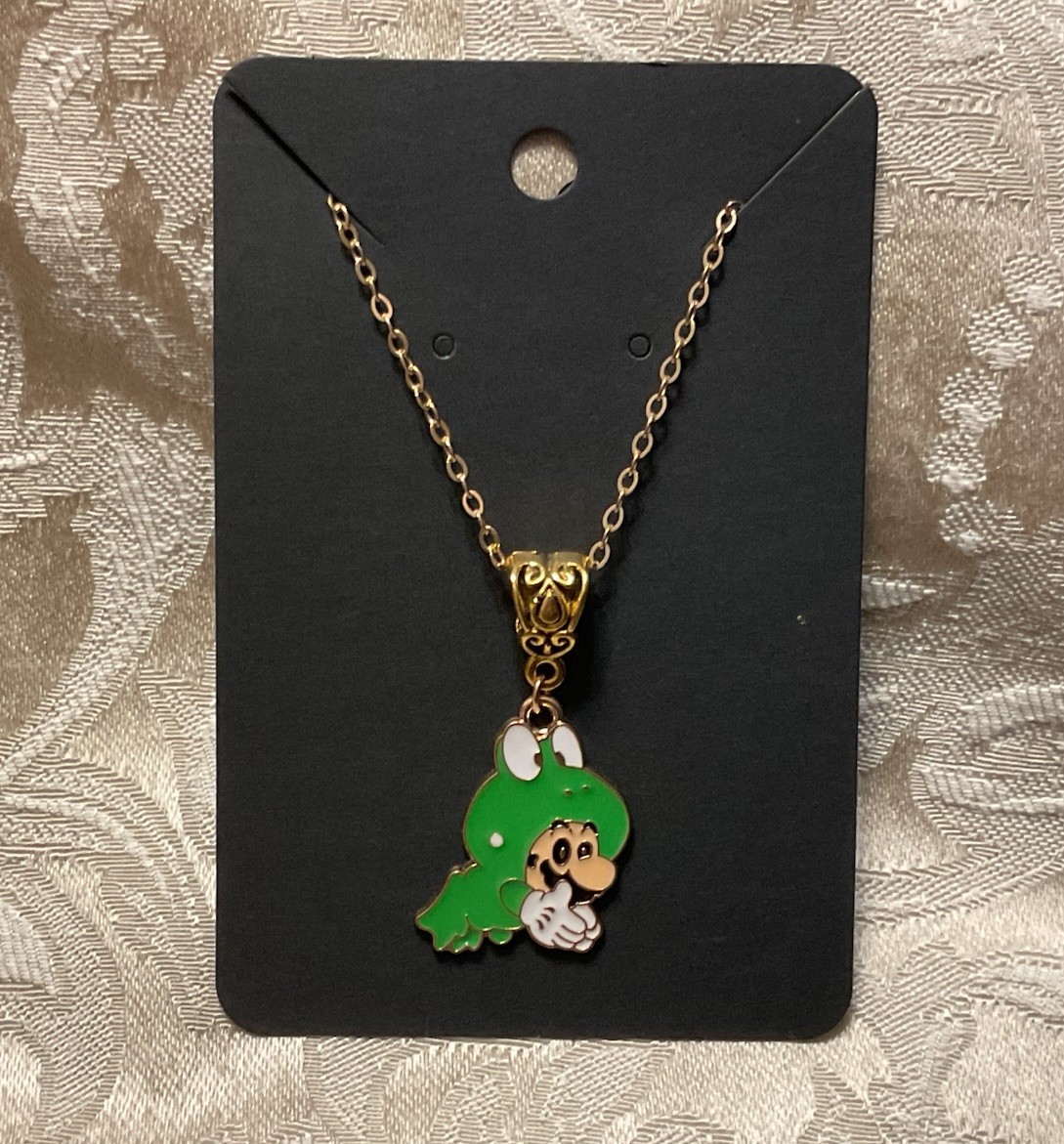 Cartoon Mario Frog Suit Video Game Gold Enamel Bohemian Trendy Necklace 18”
