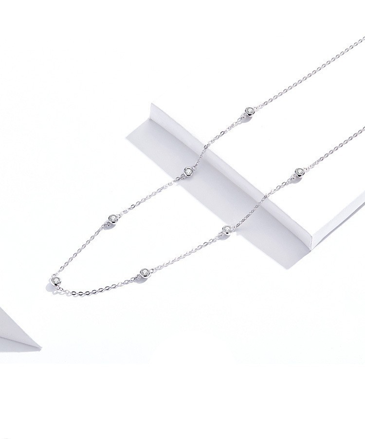 925 Sterling Silver CZ Bezel Station Chain Necklace Dainty for Women