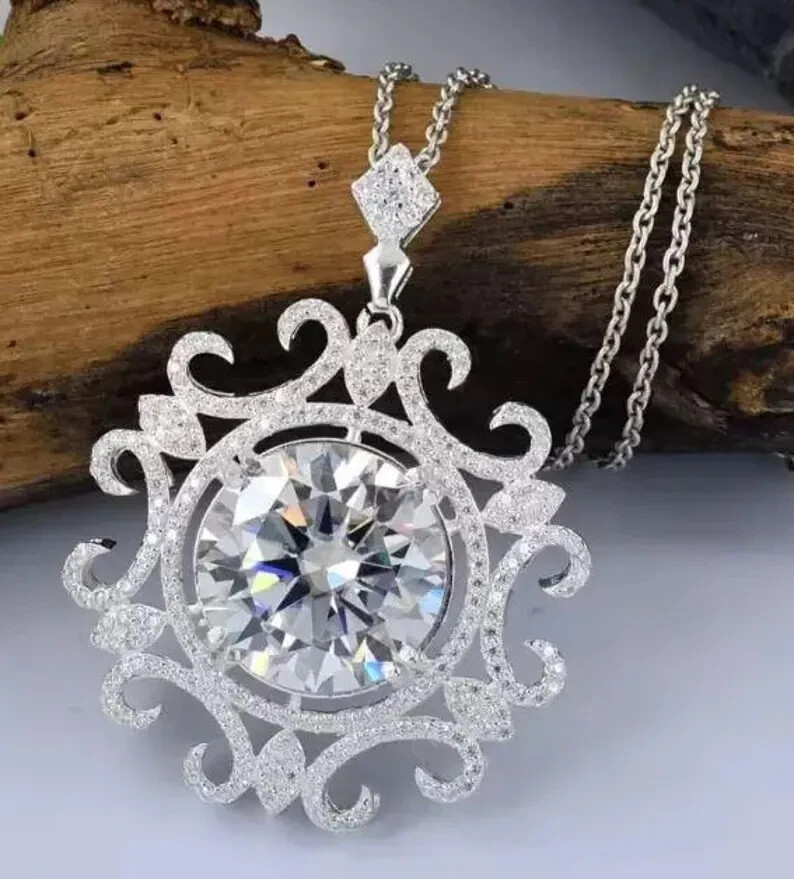 2.30Ctw Round Cut Moissanite Designer Women’s Pendant 14K White Gold Plated