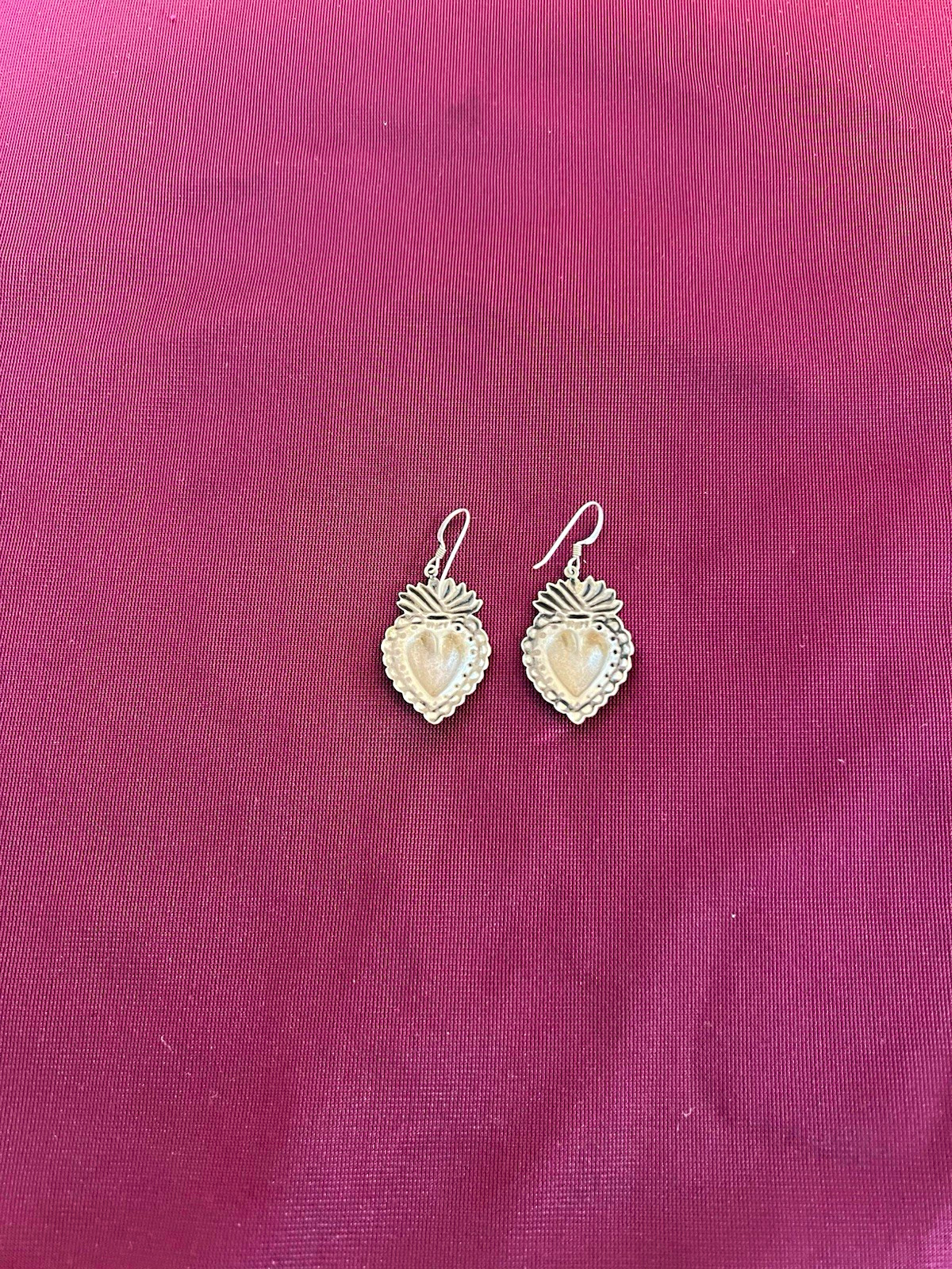 Silver Tone Heart White Pearl Dangle Drop Hook Earrings Love & Hearts Theme