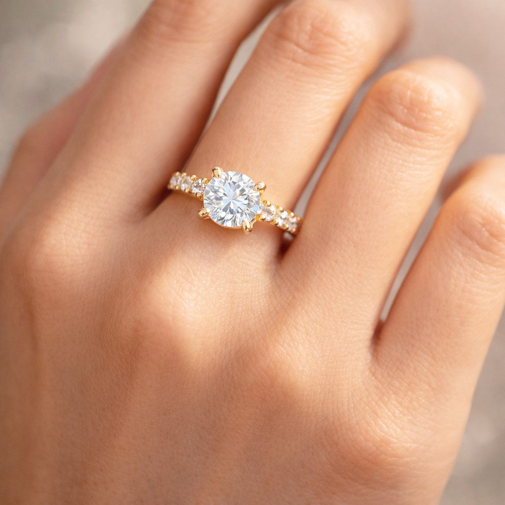 1.75 Ct Round Moissanite Stone Engagement Ring in Sterling Silver & Solid Gold