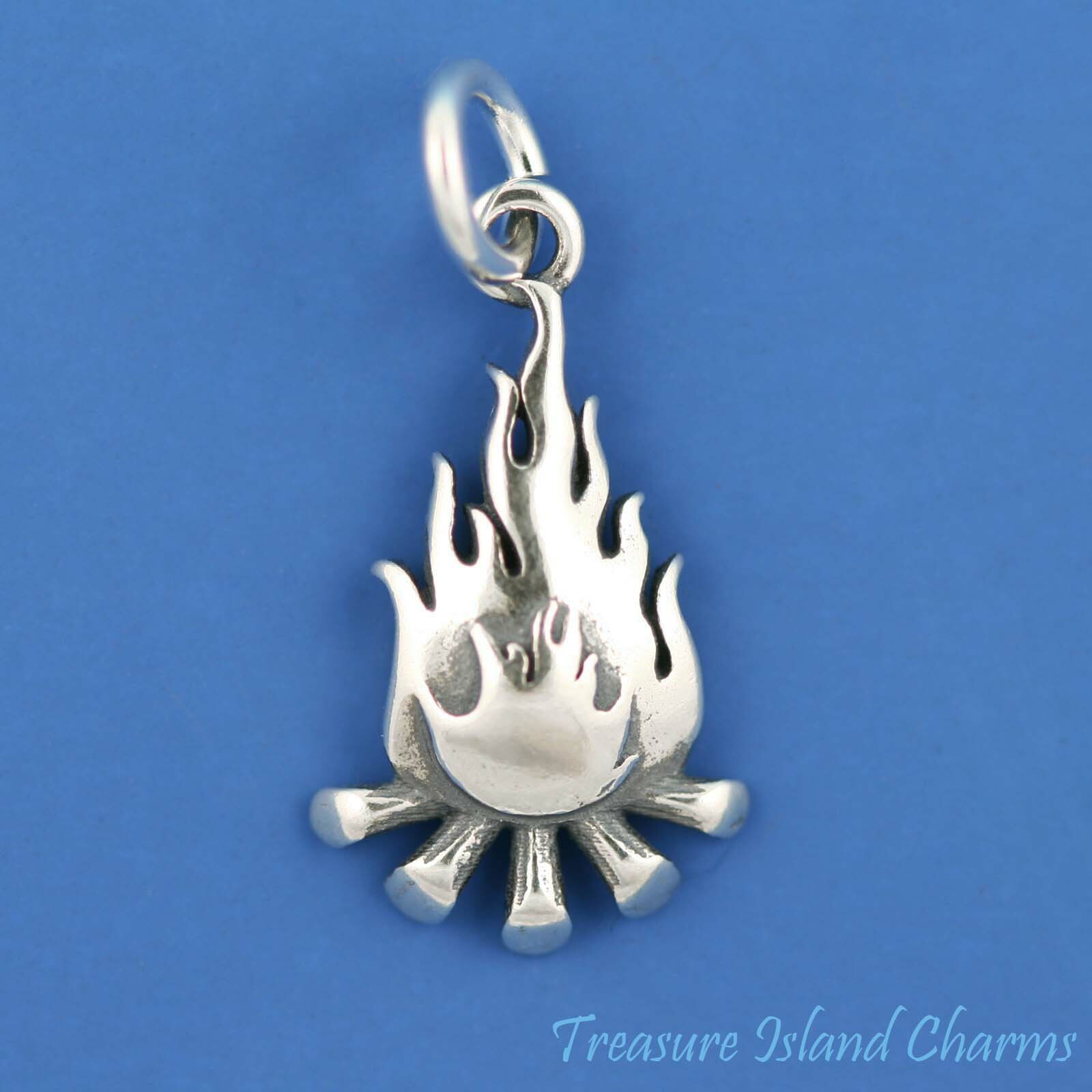 Camp Fire Camping Bonfire 925 Sterling Silver Charm Campfire S’mores MADE IN USA