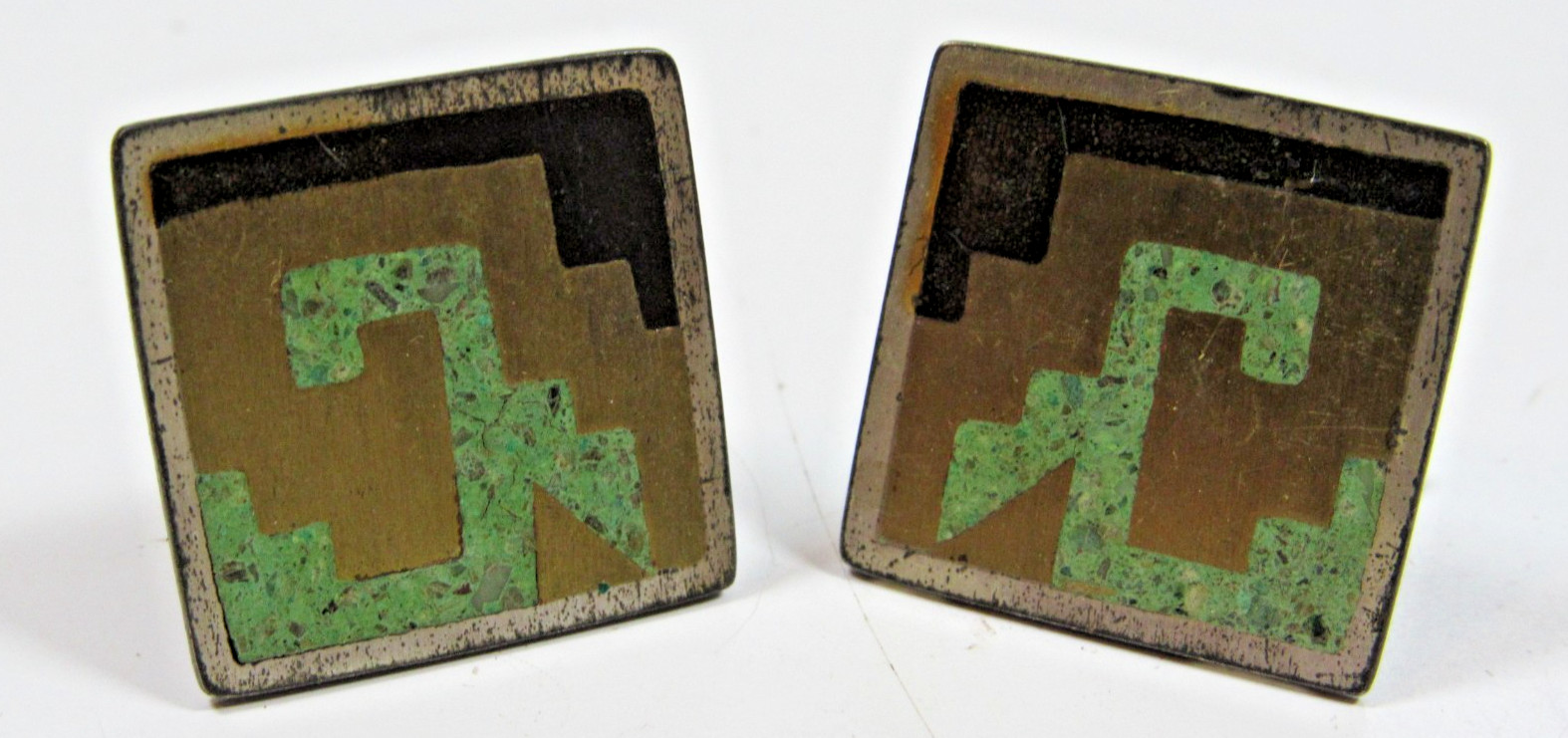 Vintage Navajo Style Silver Tone Turquoise CUFFLINKS #A23