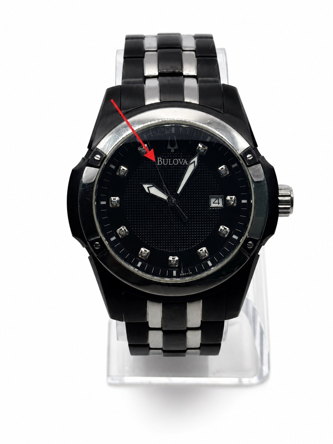 Bulova Stainless Steel Black With Diamonds Around Dial Black Face w/Original Box