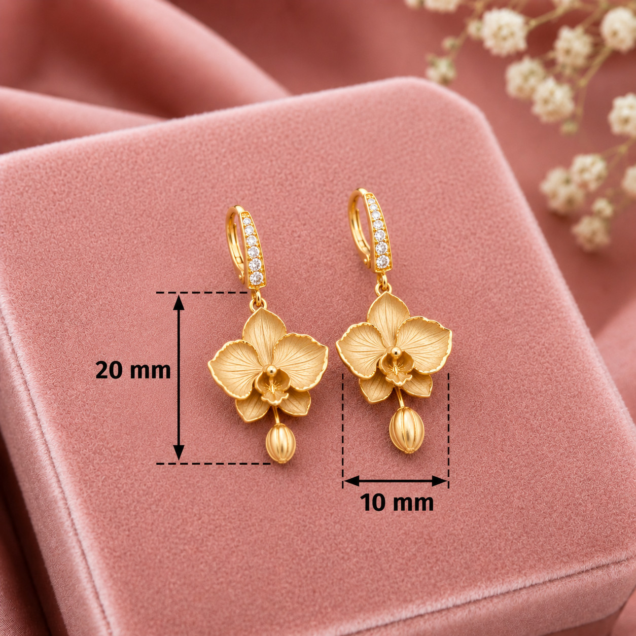 9K Yellow Gold Lab Grown Diamond Floral Dangle Drop Earrings Fine Jewelry