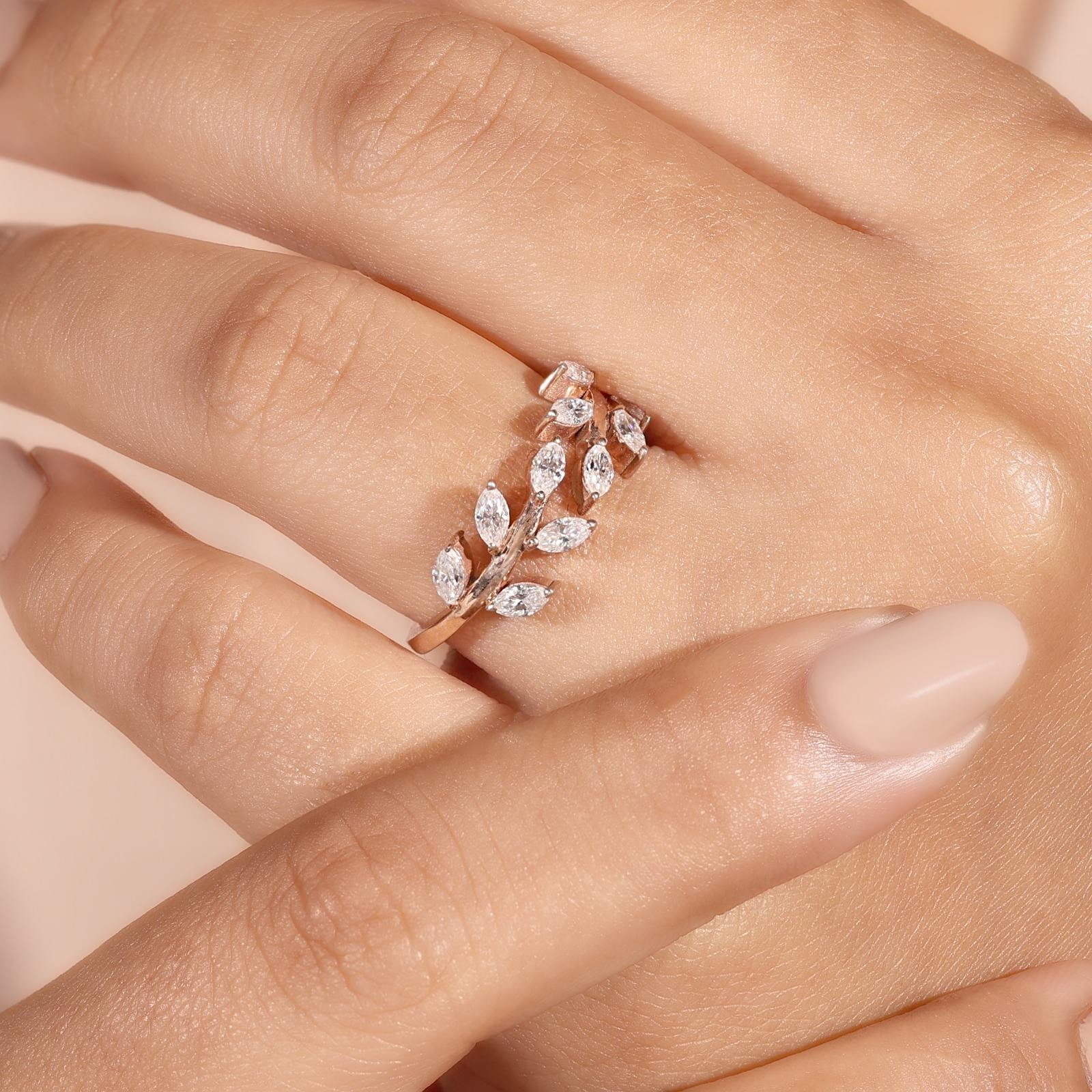2Ct Marquise Moissanite Leaf Vine Ring 14K Rose Gold Plated Nature Inspired Gift