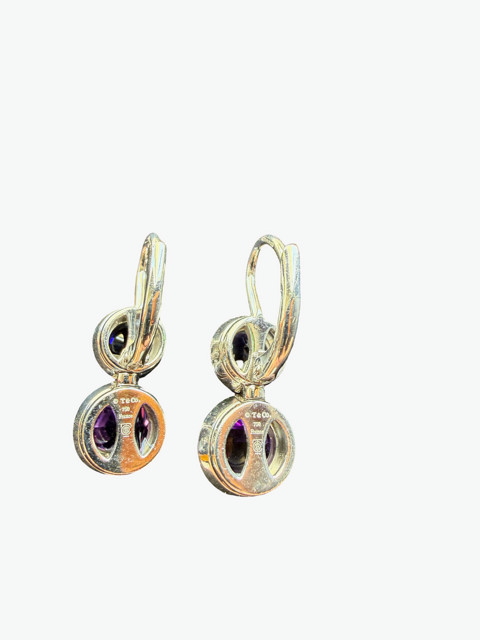 Tiffany & Co. 18k White Gold Double Drop Iolite and Amethyst Earrings