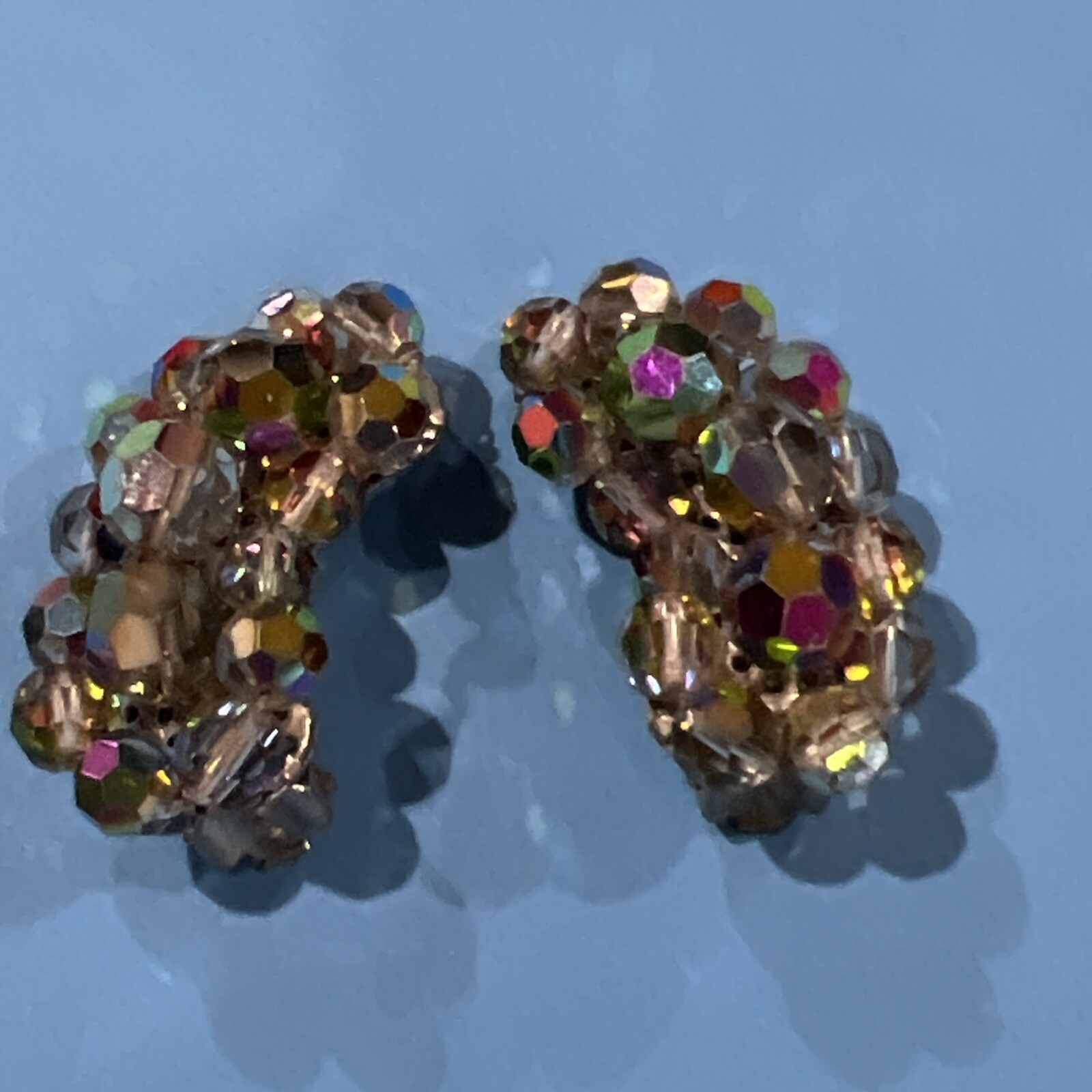 vintage aurora borealis beaded Clip On Earrings