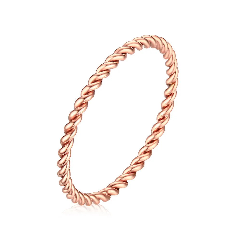 Twisted Rope Slim Ring Stainless Steel Minimalist Wedding Band Women Jewelry