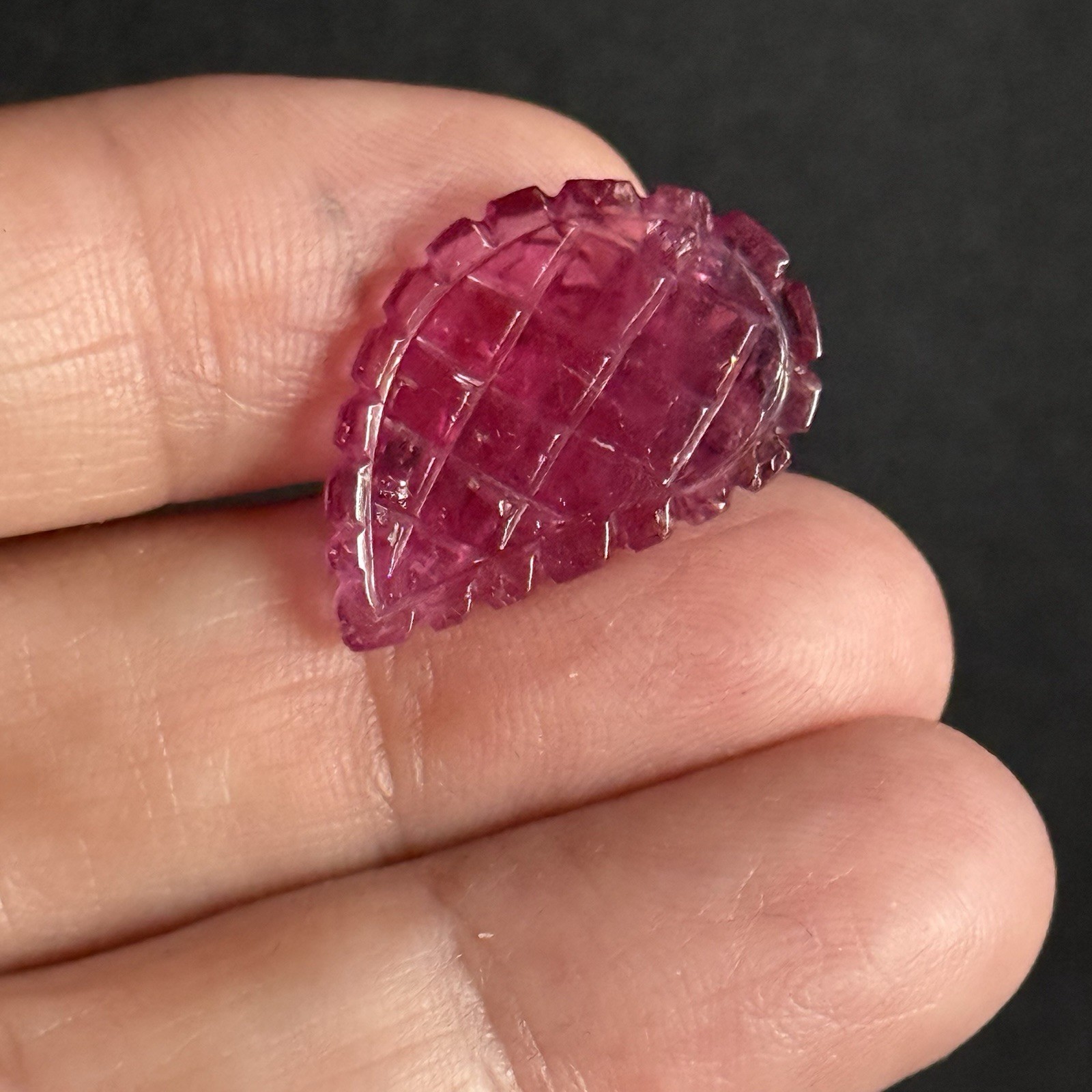 11.45ct 23.8c15.2×4.5mm Carved Rubelite Pink Tourmaline Flat Back Cabochon Gem