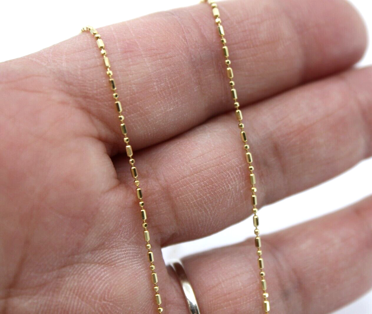 14K Solid Yellow Gold Bead Station Chain Necklace 16-18″ Dainty Adjustable Lobst