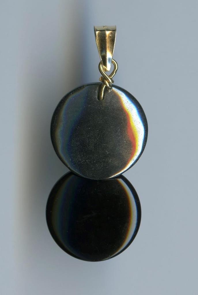 New 14K 1.84 Gram Solid Yellow Gold Round Black Onyx & Gray Hematite Pendant (HB