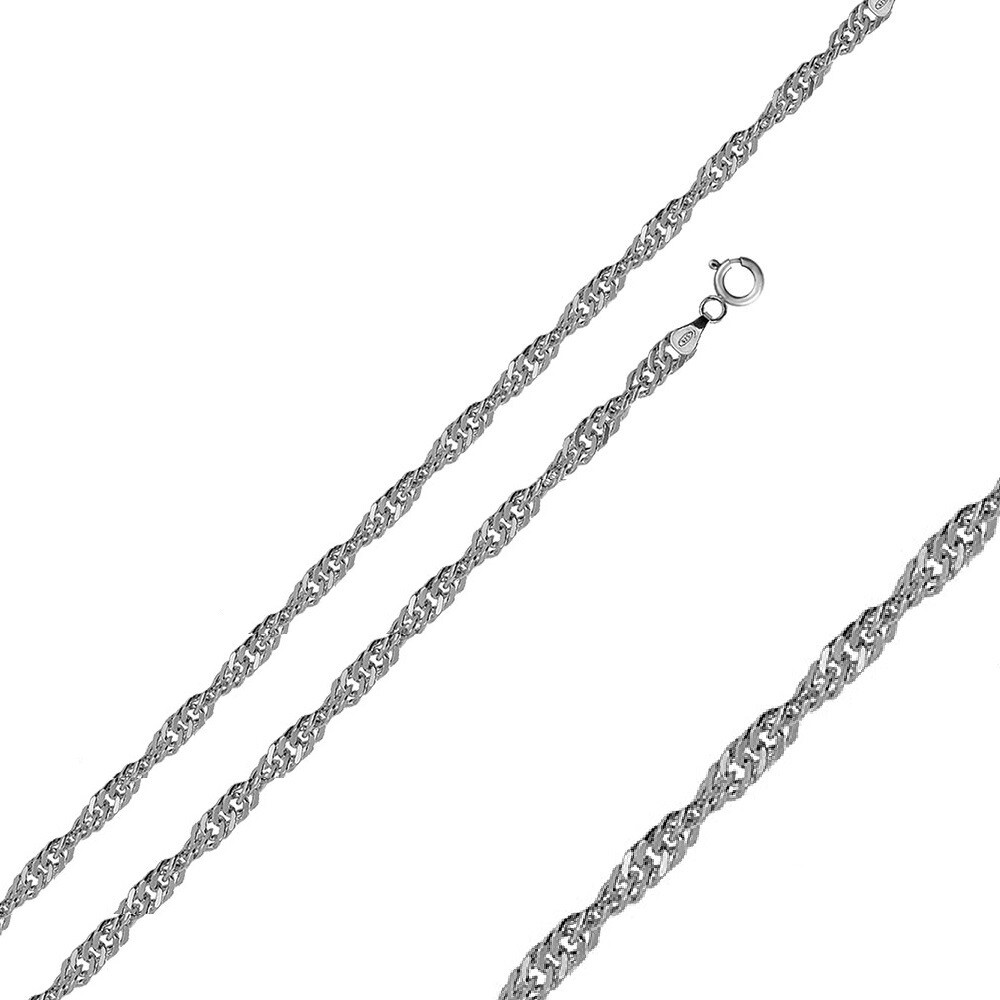 Sterling Silver Rhodium Finish 1.5mm Singapore Chain Necklace, Made in Italy