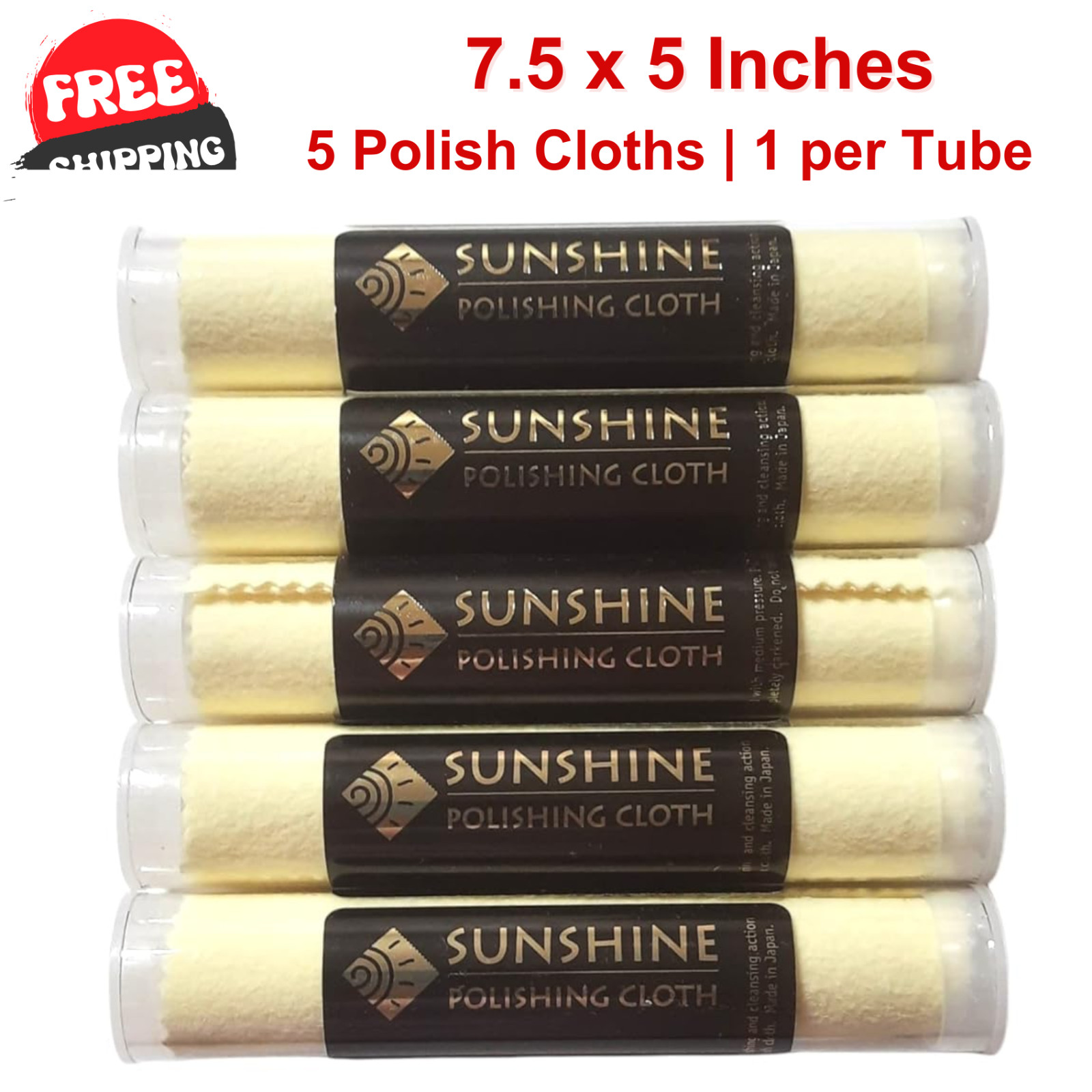 5 Polishing Cloths Jewelry Cleaner Tube Silver Brass Gold Copper, Long Lasting