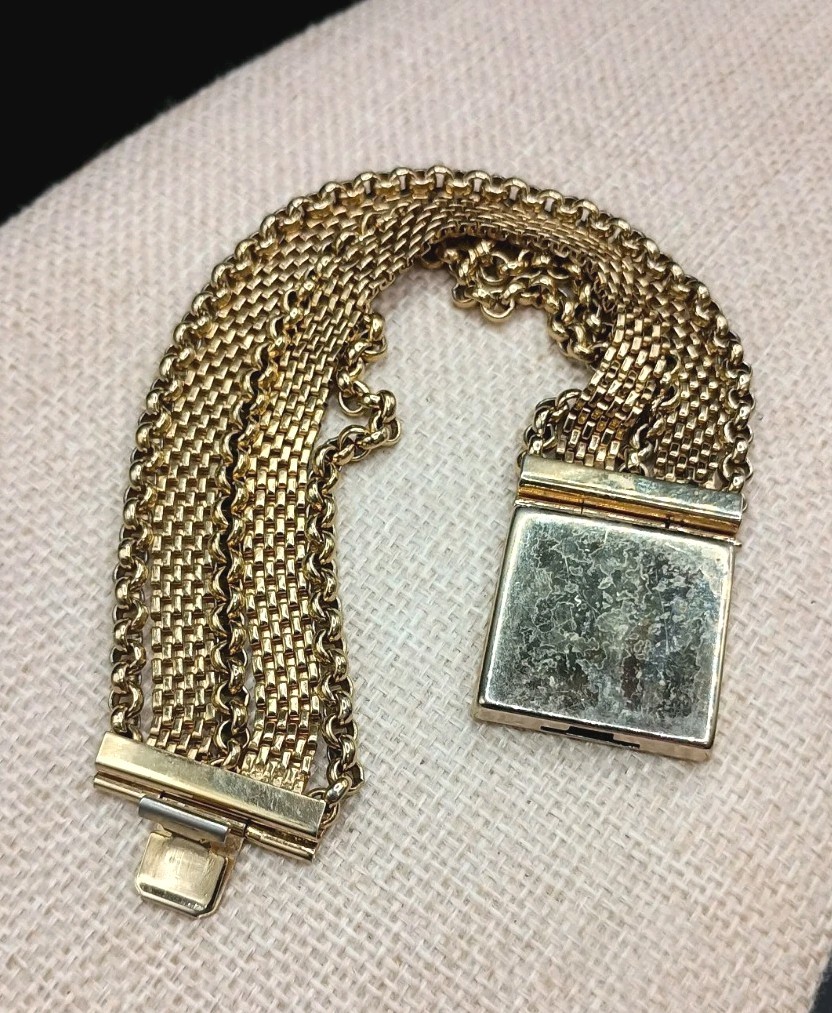 Vintage Reinad Gold Tone Mesh Wide Bracelet 7.5″ Multi Strand Push Lock