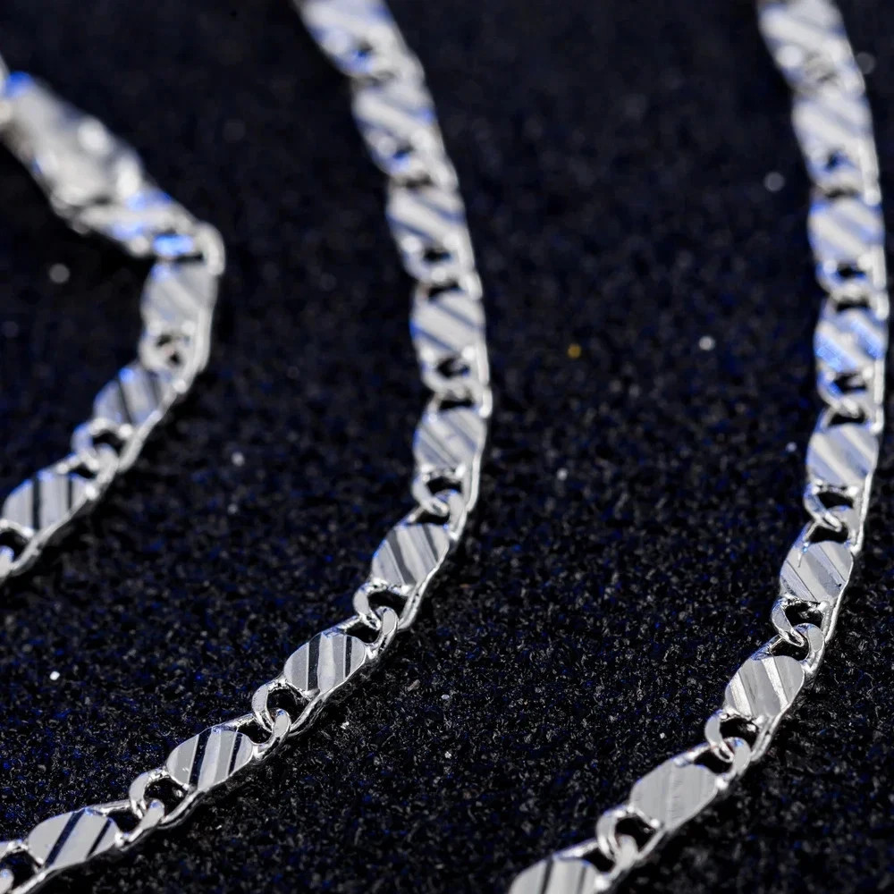New 925 Sterling Silver fine 2MM flat Clavicle chains Necklaces for Men Women