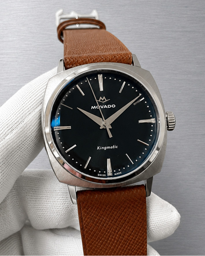 Movado Heritage Kingmatic Automatic 35MM Black Dial Leather Unisex Watch 3650237