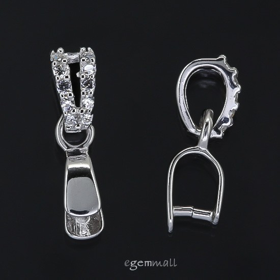 1PC Sterling Silver SMALL CZ Pendant Pinch Bail Clasp Connector #97490