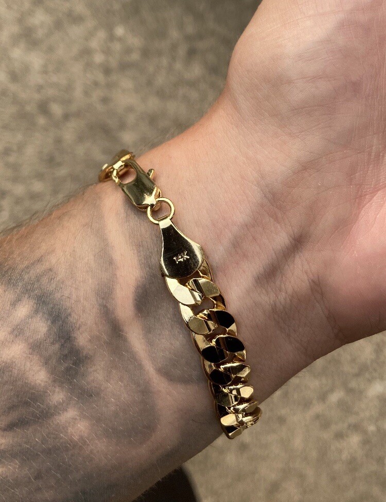 Gold Chain Cuban Link 24in 10mm and Cuban Link Bracelet 9in 10mm Set Plated