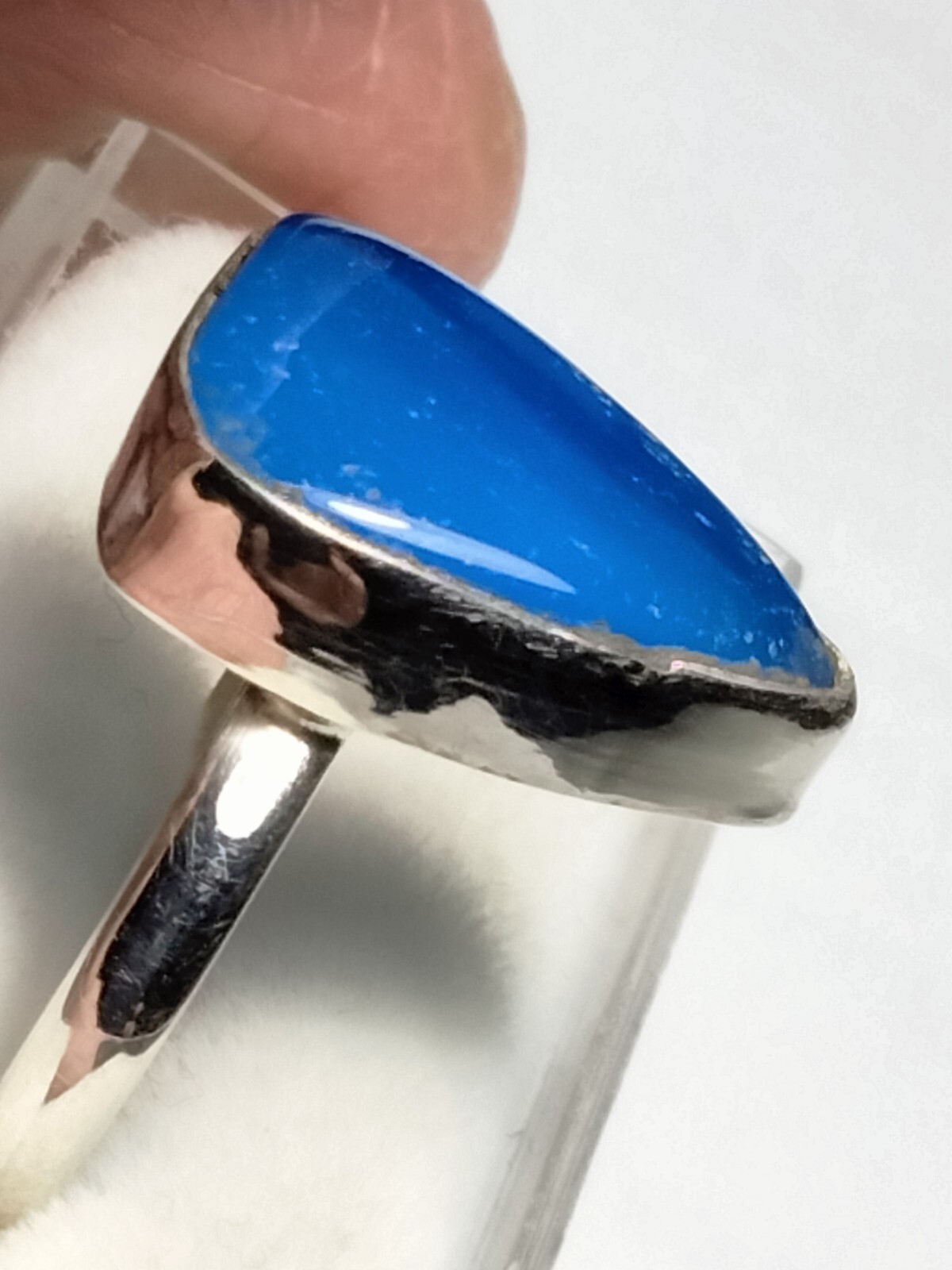 LUSCIOUS SEA BLUE CHALCEDONY IN STERLING SILVER.925 RING SIZE 8.75-9.0!