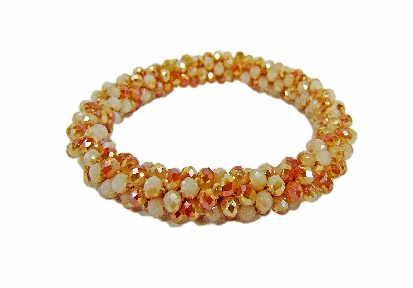 Orange glass bead cluster stretch bracelet mixed with white glass beads – NEW