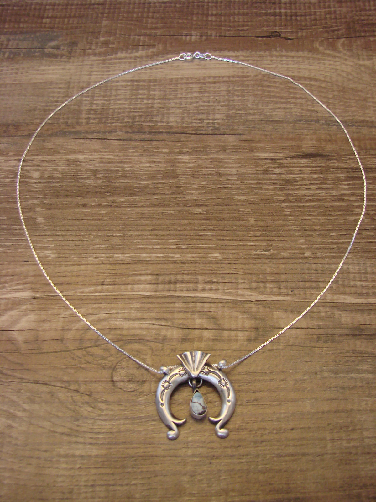Native American Sterling Silver & Turquoise Naja Necklace by Shorty