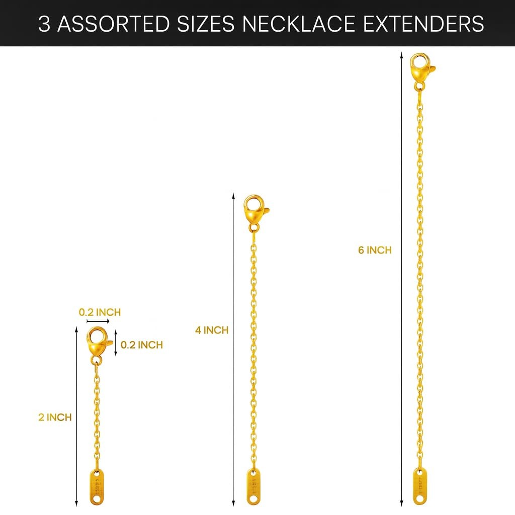 Necklace Extenders, 3 Pc Gold Plated Chain Extenders, 2″, 4″, 6″