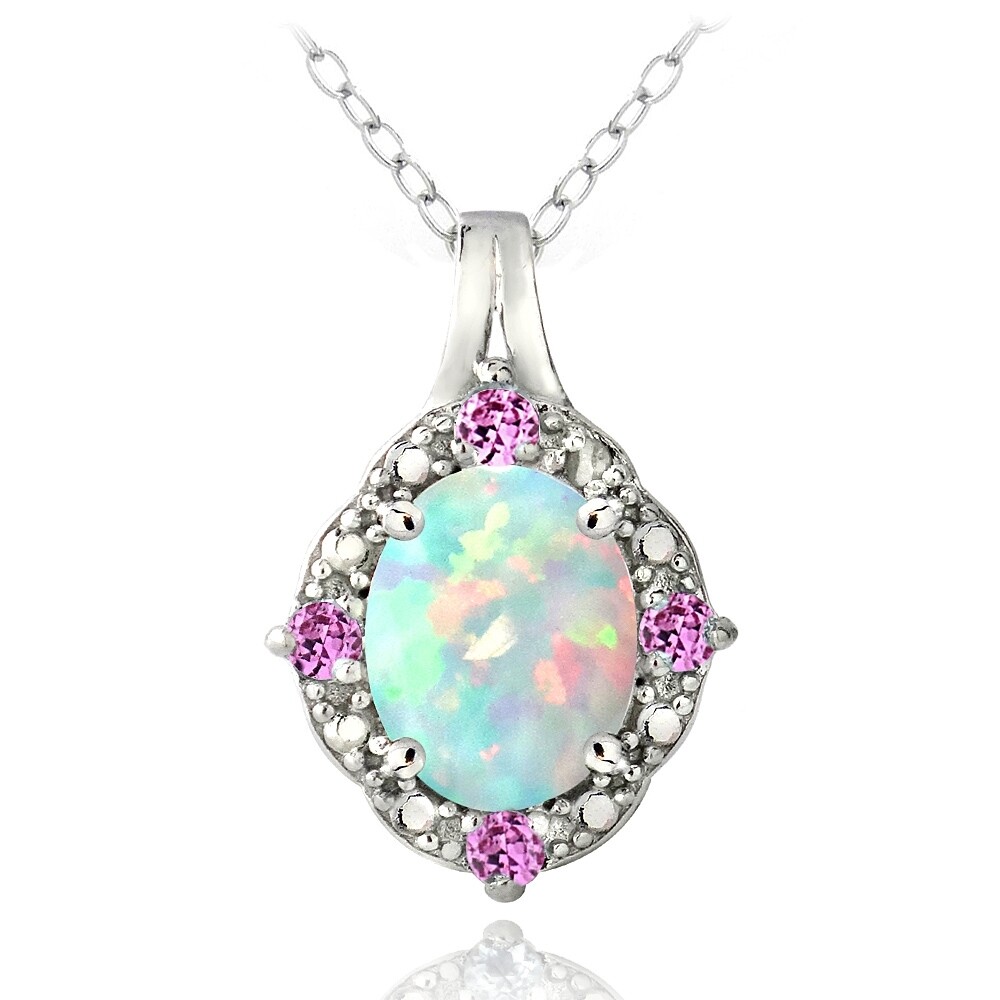 925 Lab Created Opal & Pink Sapphire Diamond Accent Oval Necklace