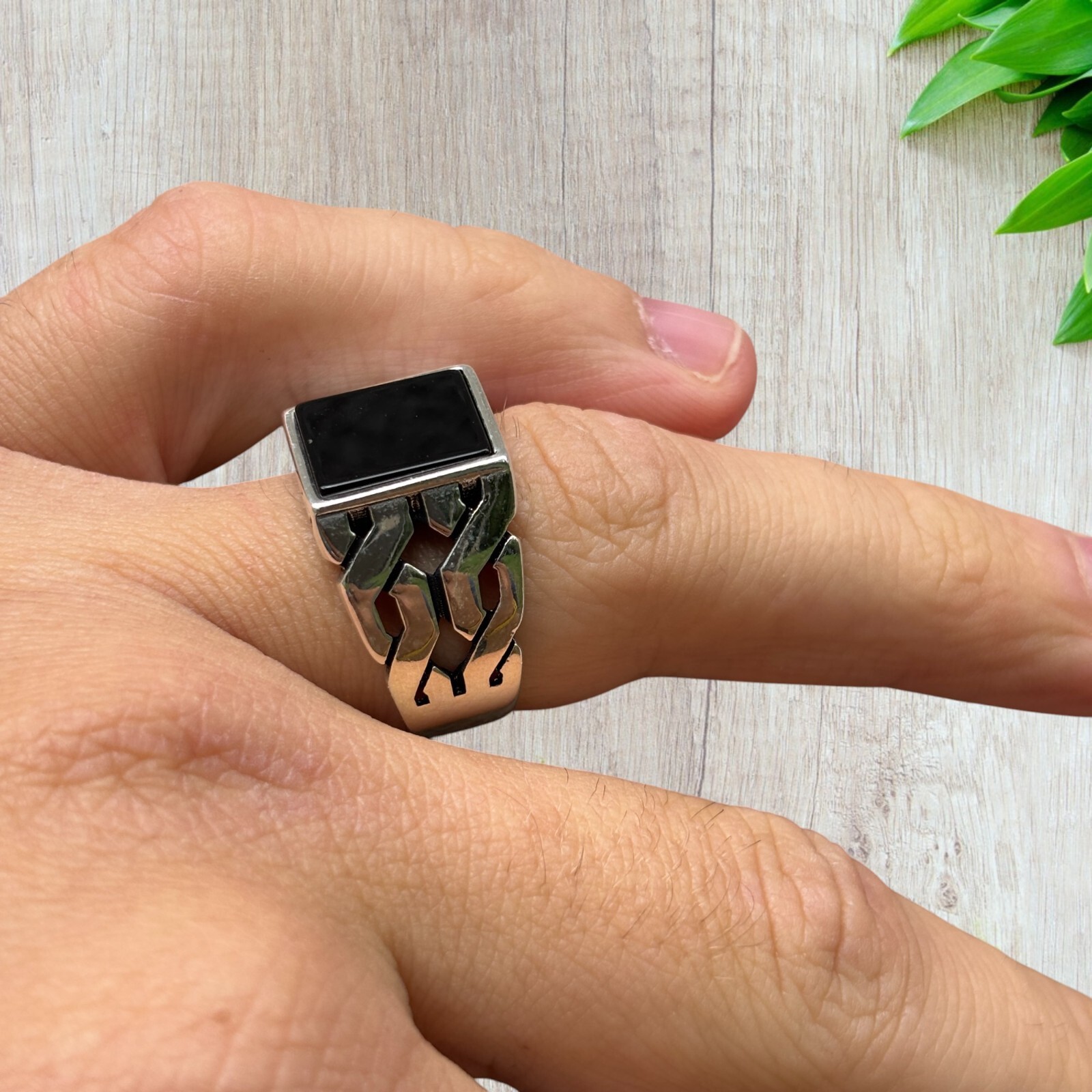 Natural Black Onyx Rectangular Gemstone – Solid 925 Silver or 14k Yellow Gold