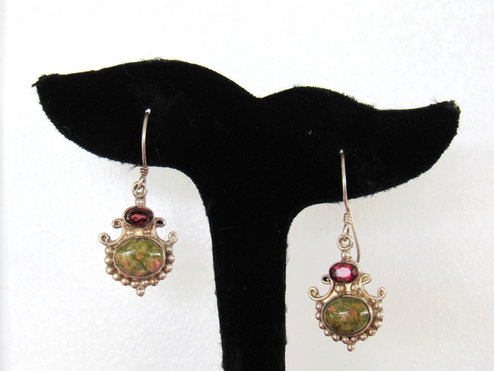 SAJEN Sterling silver 925 Unakite and Garnet Dangle Earrings