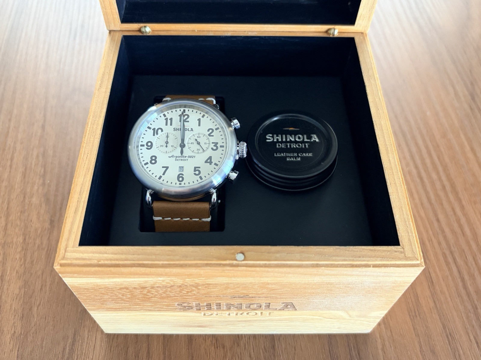 Shinola Runwell Argonite-5021 Chronograph Quartz Cream Dial Brown Leather Strap
