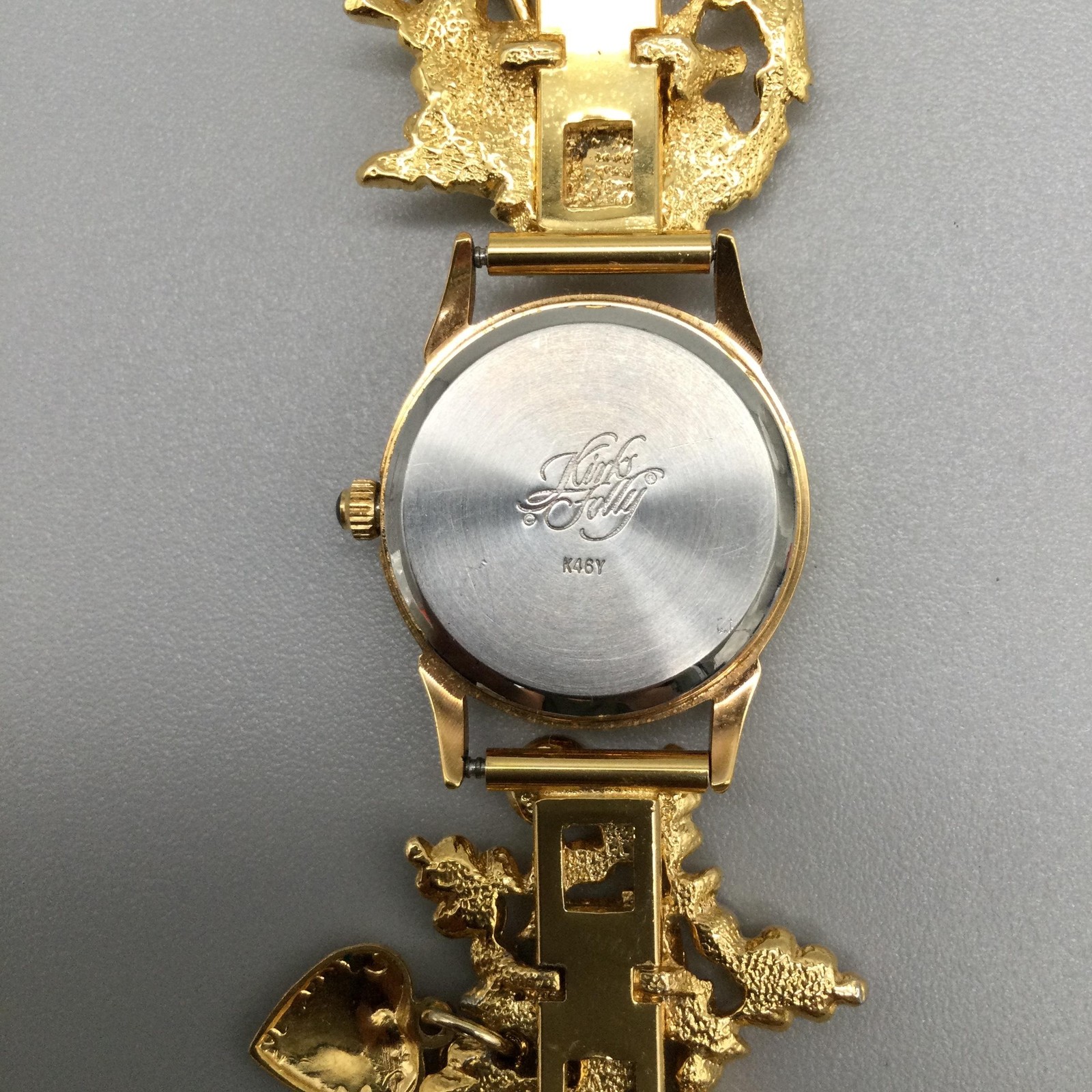 Kirks Folly K46Y Womens Watch 24mm Gold Tone Moon Phase Charms New Battery 8.5″