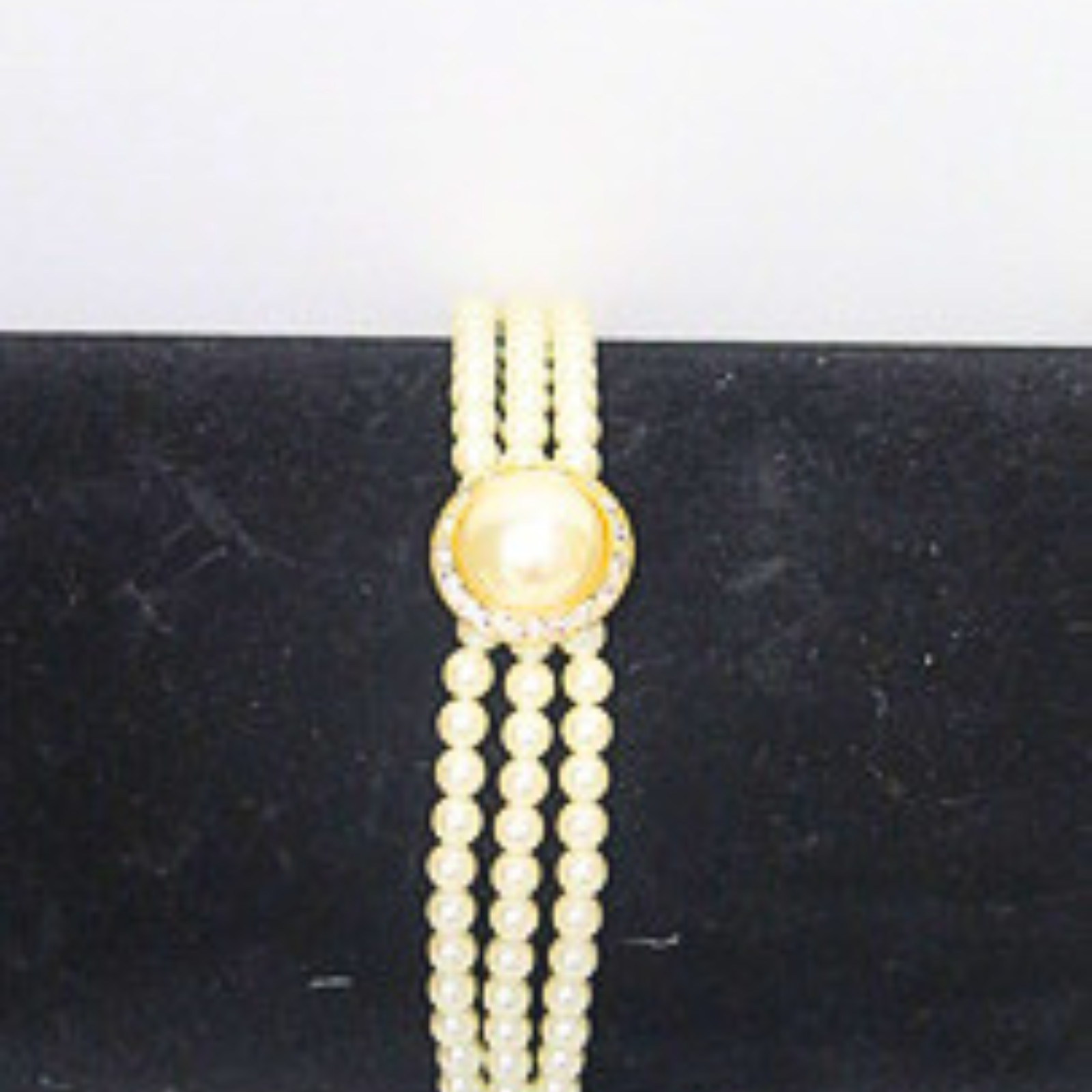 Vintage 4 Strand Faux Pearl Bracelet Rhinestone Gold Tone Estate 7.5″ Bridal