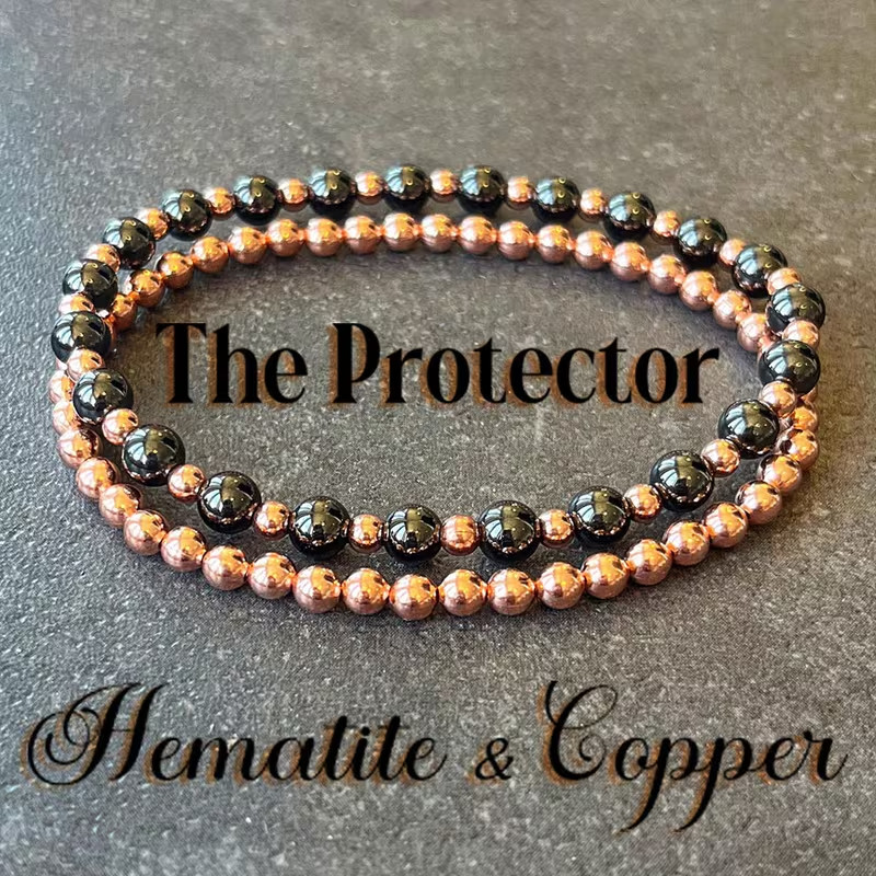 Hematite Copper Stretch Bracelet Healing Protection Crystal Women Men Jewelry
