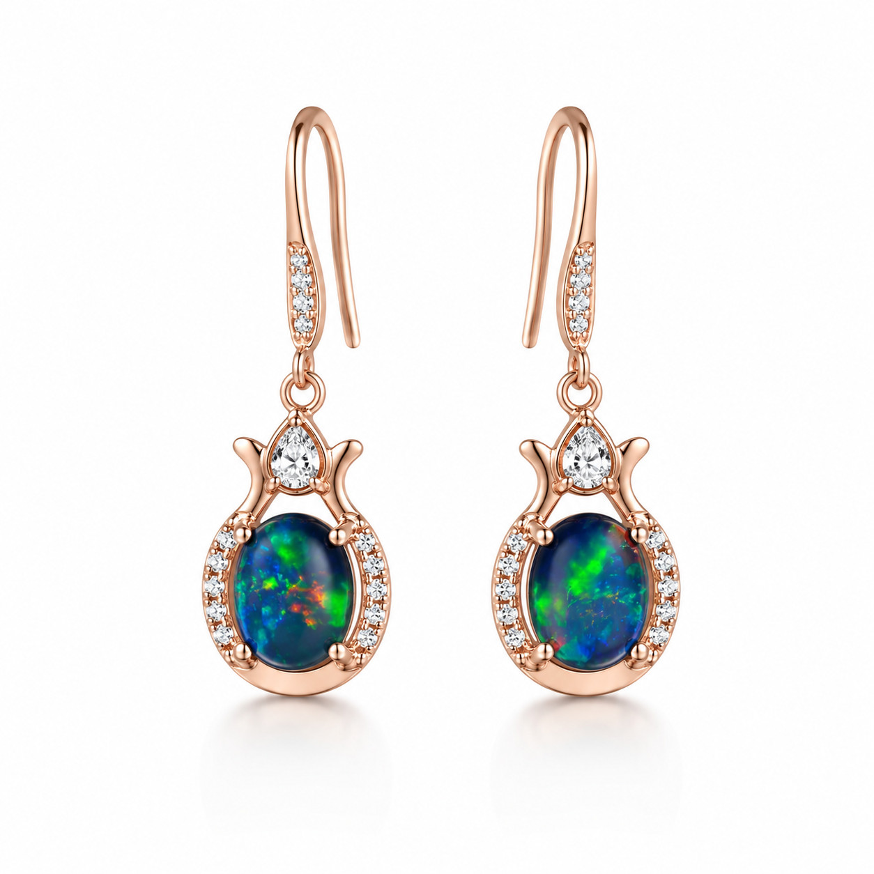 Black Fire Opal Dangle Earrings 6x8mm, 925 Sterling Silver Black Opal Earrings