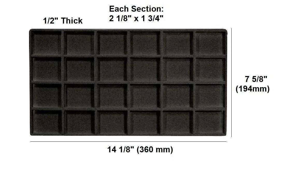 24 Slot Coin Jewelry Showcase Display Tray Flocked Inserts
