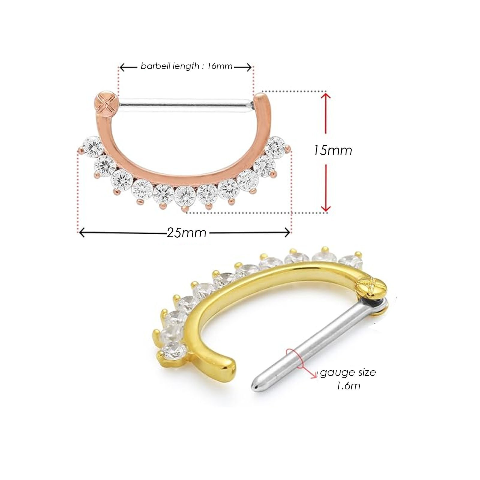 316L Surgical Steel Jewelled Round Nipple Clicker Ring CZ Hinged Piercing