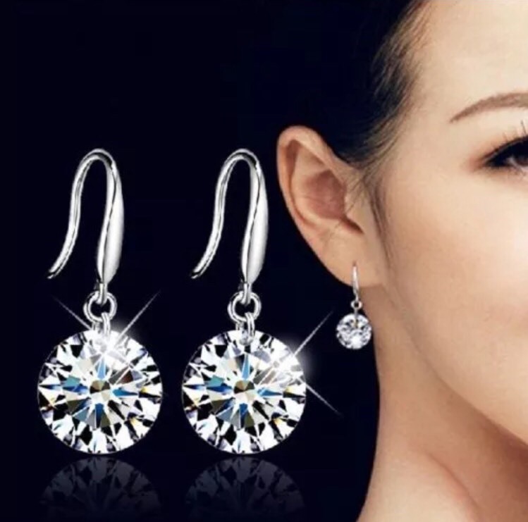 Simulated Diamond Earrings -Silver Tone Rhinestone Dangle Earring Design 26-2
