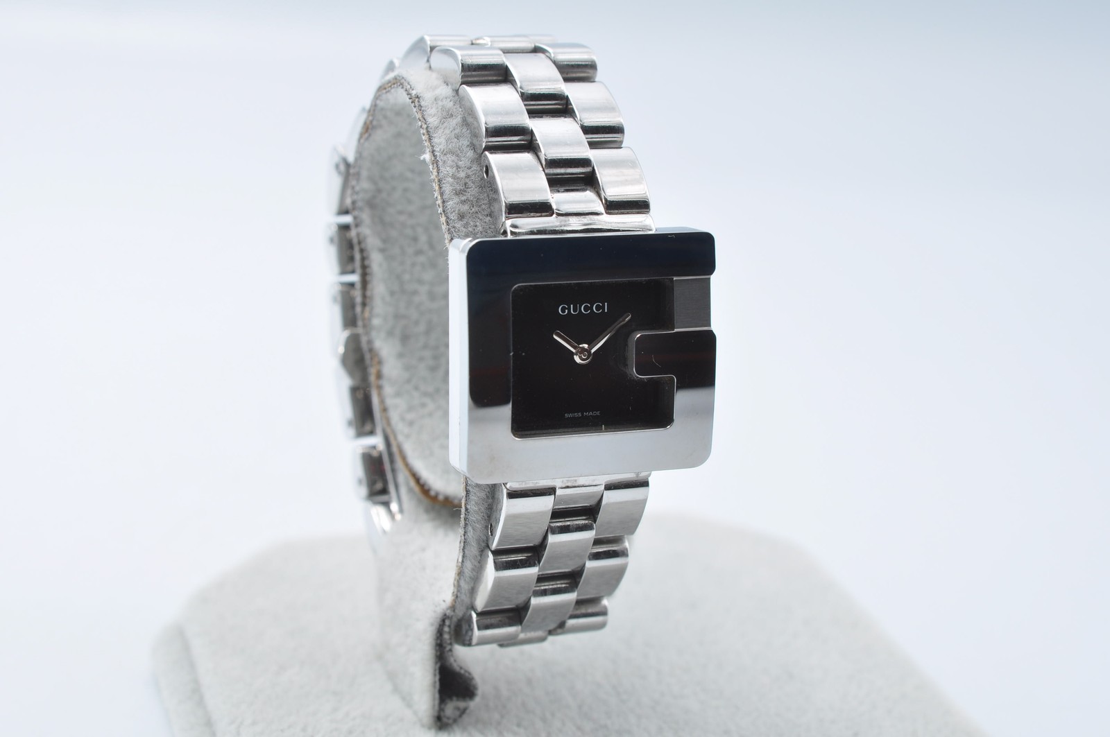 GUCCI 3600L Bezel G Face Quartz Square Silver Watch Women Analog Auth w-1202