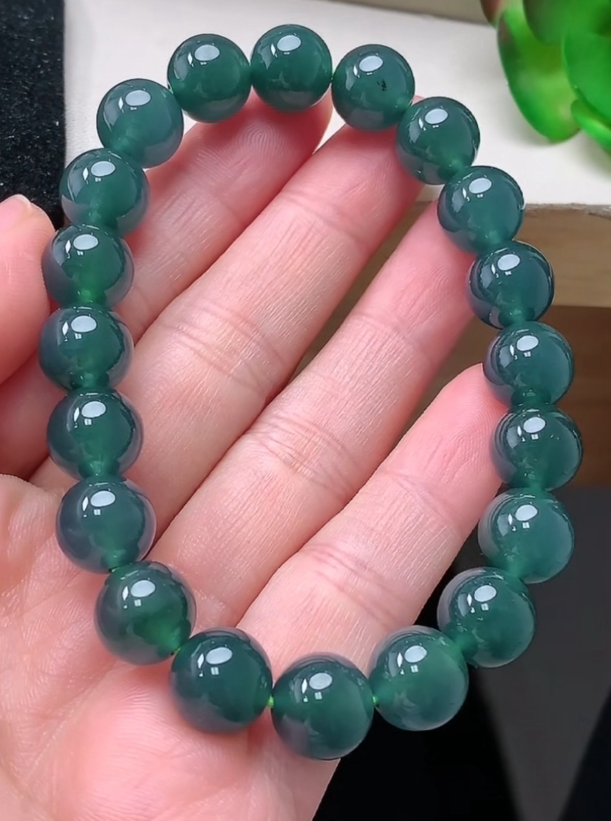 Icy Blue Green Jadeite Jade 9.7mm Beads Bracelet Bangle Certified 0630