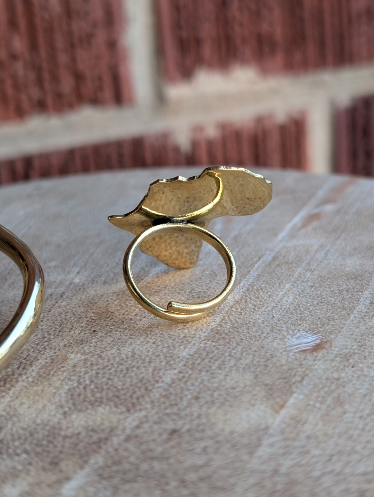 Gold Brass Africa-shaped Bangle & Ring Set -Handmade in Kenya-Adjustable Ring