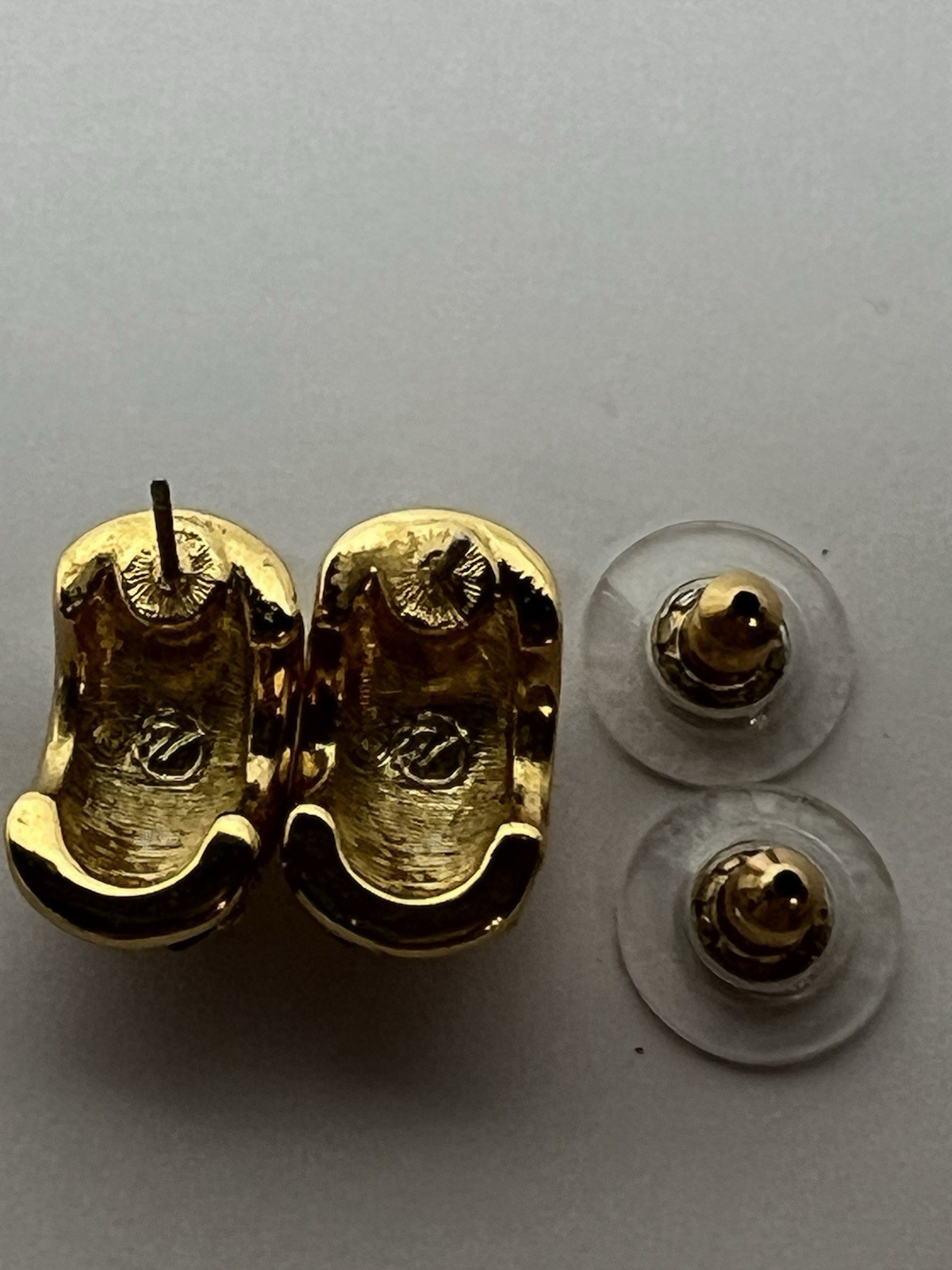 J26- Vintage Signed Swarovski Gold Tone Pave Crystal Dome Barrel Stud Earrings