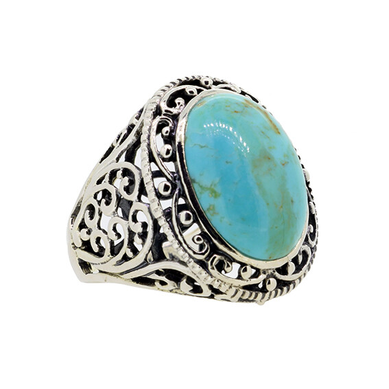 Men’s ring turquoise silver ring 925 real natural stone turquoise men’s ring solid | VKJ