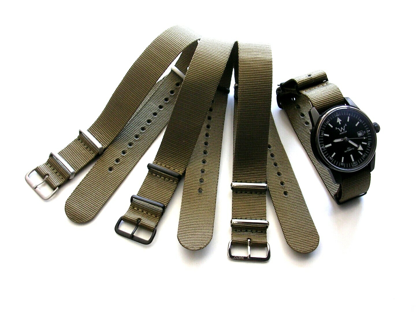 NATO G10 ® Khaki Green HD nylon Military PVD watch band RAF strap bond IW SUISSE
