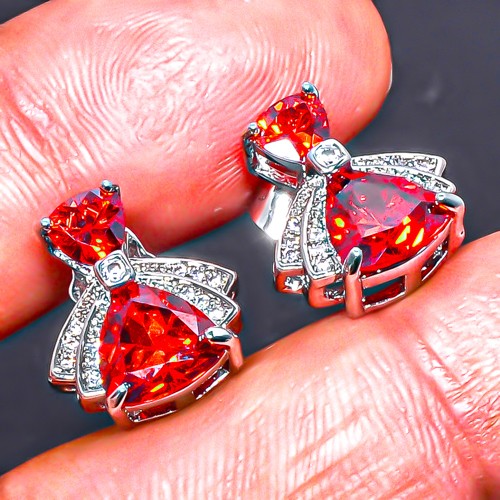 Garnet & White Topaz 925 Silver Plated Earring 0.59″ E6217-443