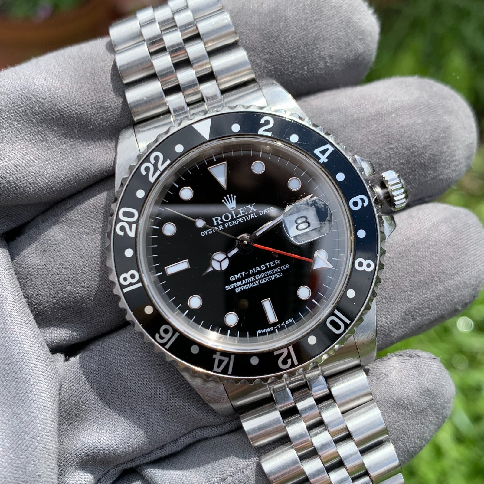1998 Rolex GMT-Master Ref. 16700 on Jubilee Watch – Unpolished w/ Box & Papers
