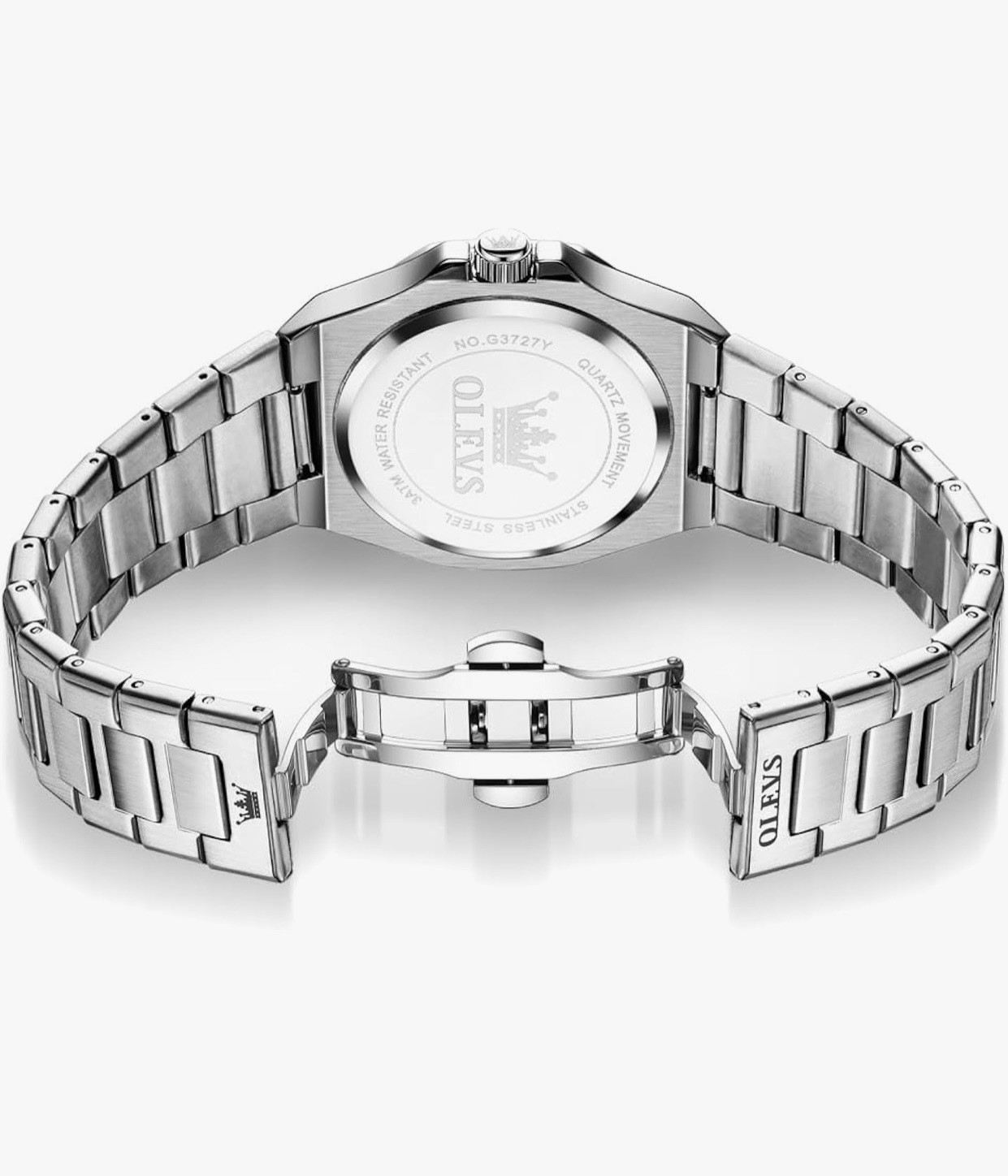 OLEVS Men’s Quartz Dress Watch 43mm Octagon Blue Dial Roman Day/Date 30m