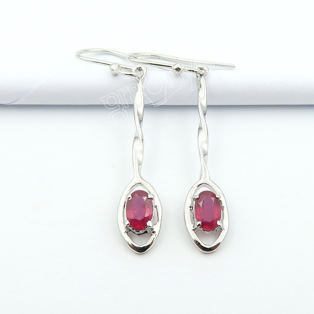 gr8onyou faceted red ruby earrings for women made of real 925 silver